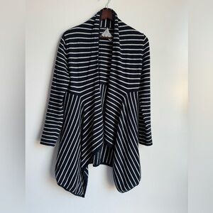 Pure collection women 6 navy blue white stripe cardigan 100% cashmere open knit